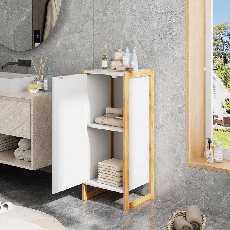 Chic Single-Door Bathroom Cabinet with Bamboo Base