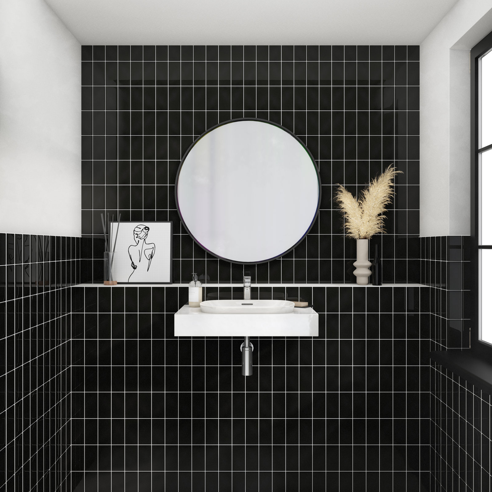 Guilford 3" x 6" Ceramic Wall & Floor Tile, Black