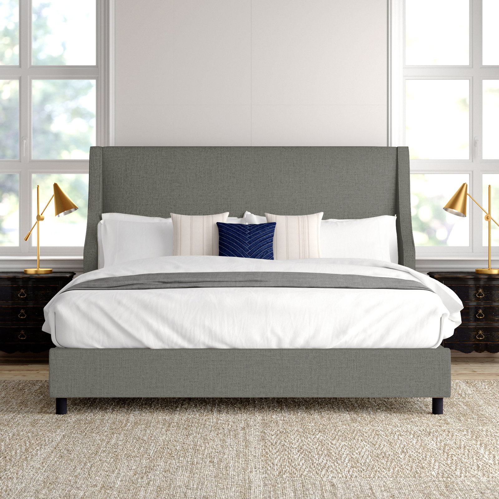 Bernadine Upholstered Wingback Bed, Queen, Zuma Charcoal Textured Linen