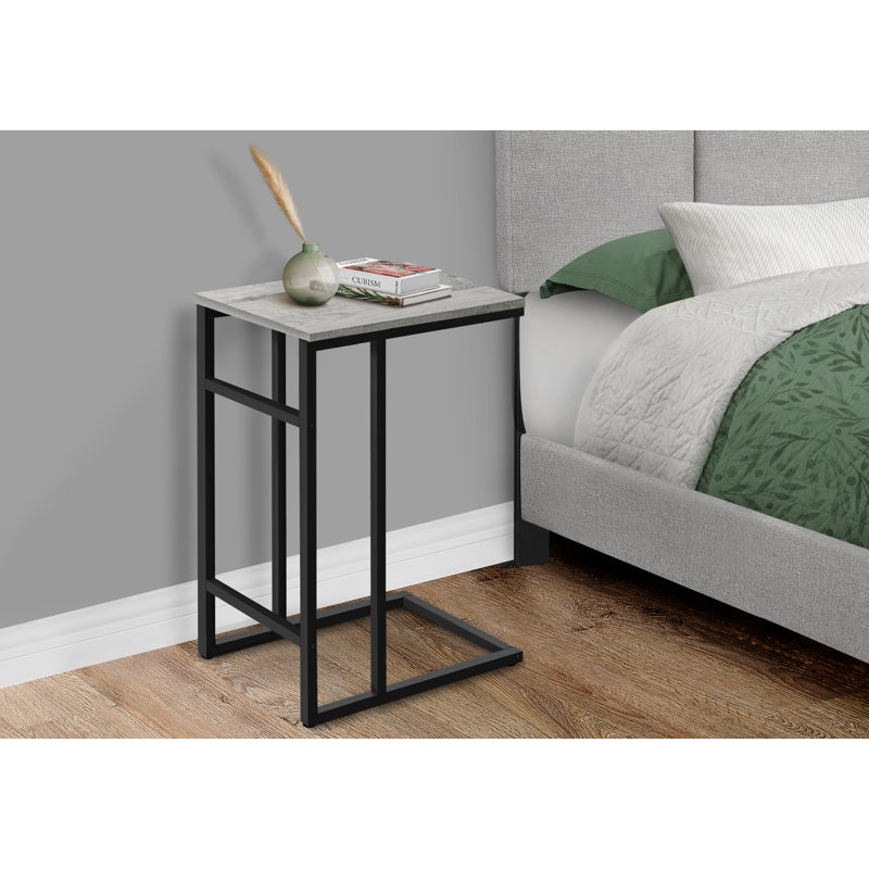 Accent Table C-shaped, End, Side, Snack, Living Room, Bedroom, Metal, Laminate, Contemporary, Gray