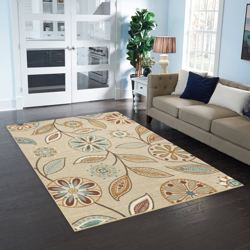 Tapis beige à motif floral Viper, Rectangle 3 pi 4 po x 5 pi