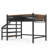 Full Size Metal Loft Bed with Storage Stairs, Shelves & Bookshelf, Bedroom, Guest, Dorms, Black-1881337855