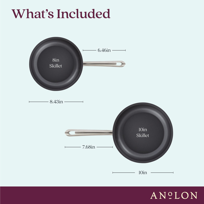Anolon Accolade Hard Anodized Nonstick Induction Frying Pans / Skillet Set, Moonstone, 10" W and 8" W