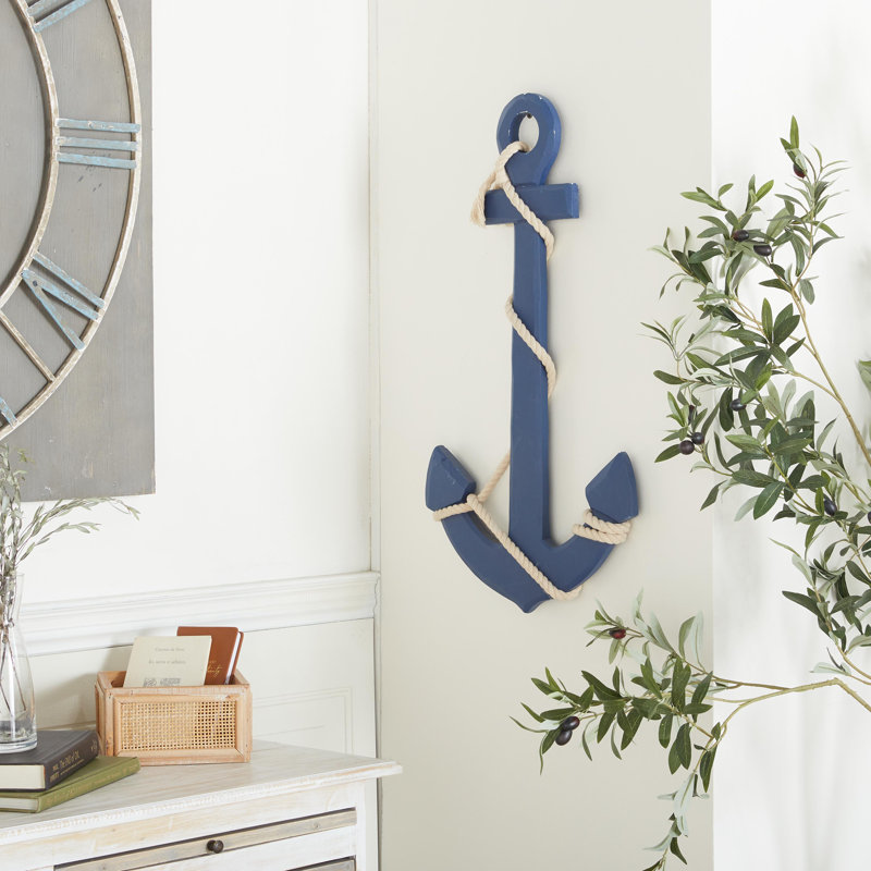 Décoration murale ancre en bois Breakwater Bay, Bleu marine