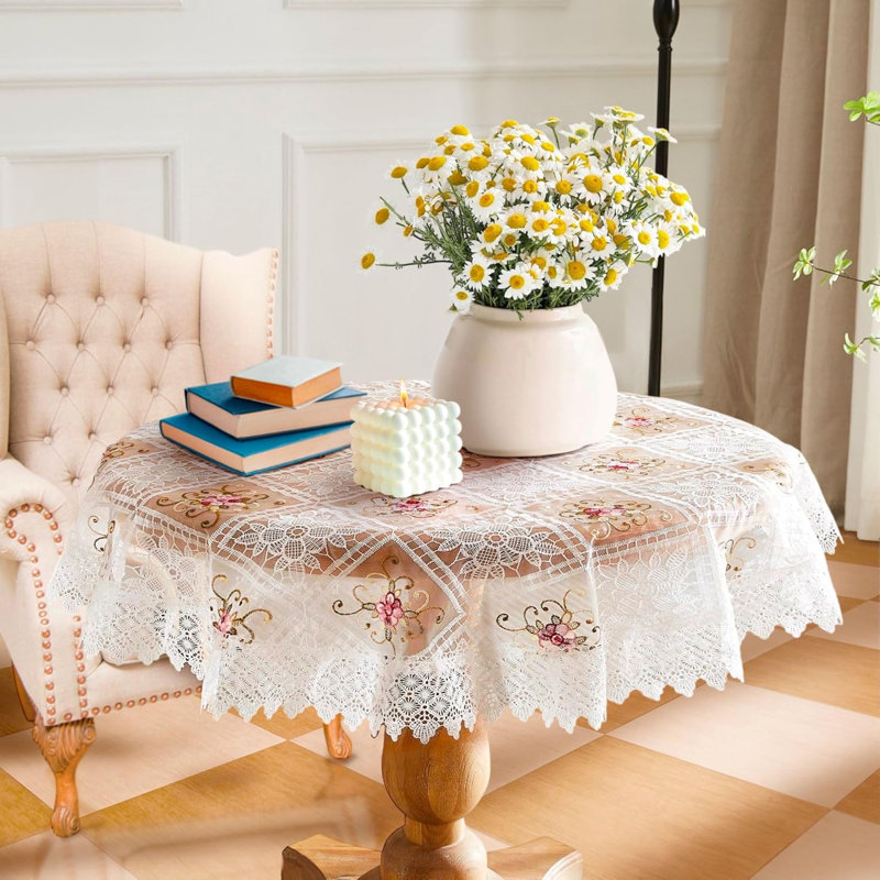 Jonilee Round Floral Lace Tablecloth, White, 70" Round