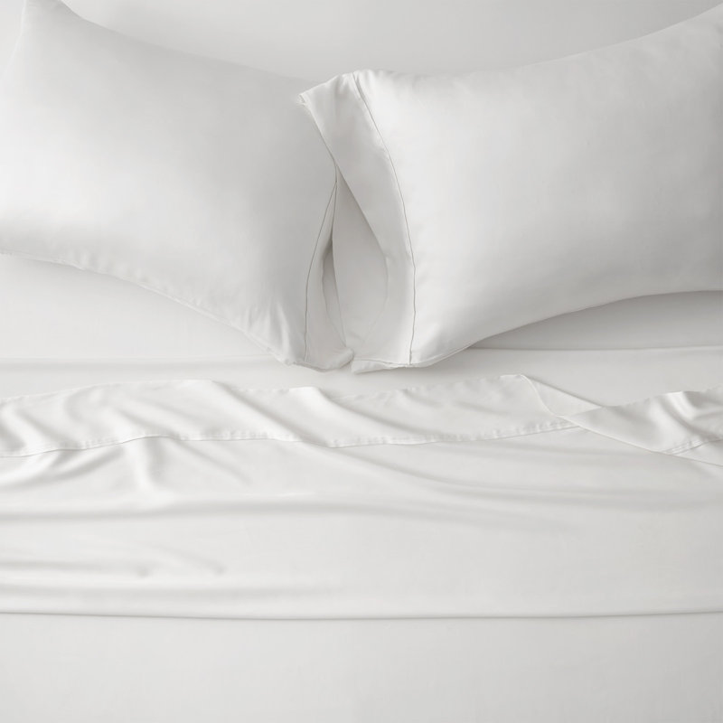 Ensemble de draps en coton Tencel, Blanc brillant, Ensemble de draps pour grand lit avec 3 pièces su