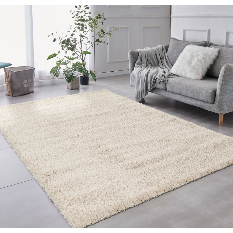Tapis lavable moderne beige uni à poils longs, Beige, 10 pi 0 po x 14 pi 0 po