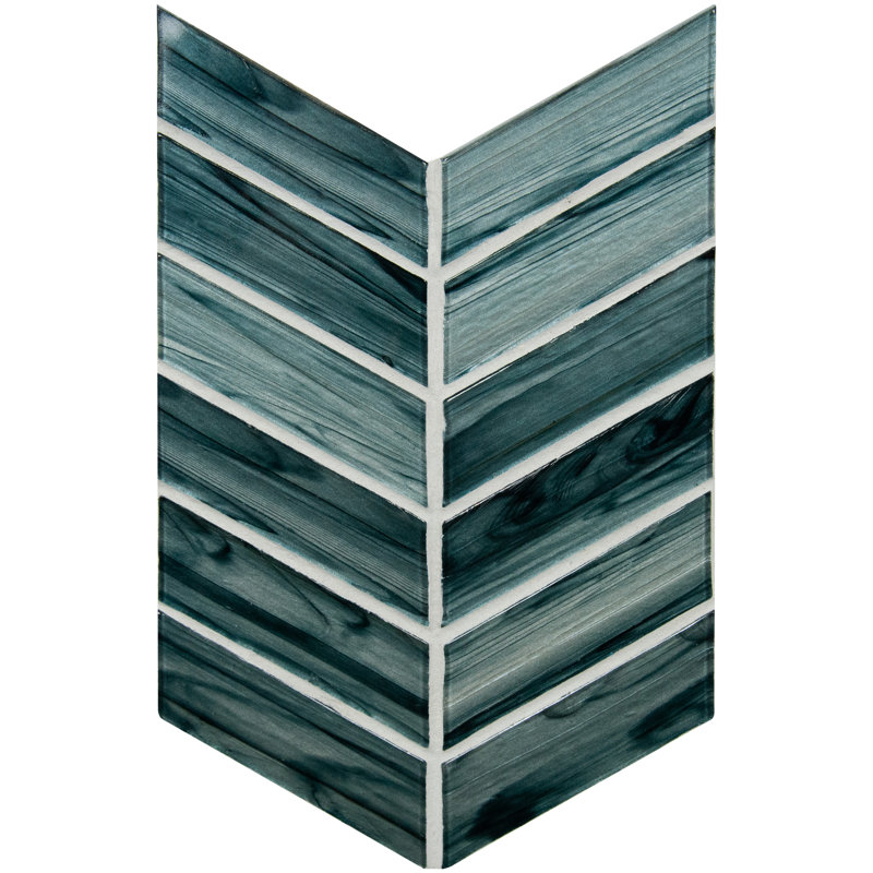 Midnight Blue Ombre Chevron Glass Mesh-Mounted Mosaic Tile