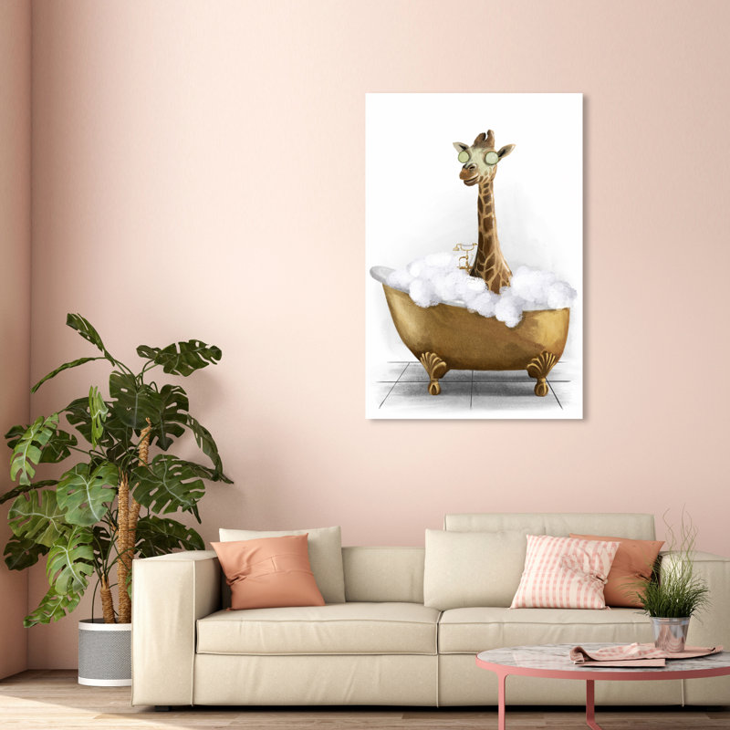 Bathtime Giraffe - Peinture sur toile, Toile tendue, H 30 po x l 20 po, Sans cadre