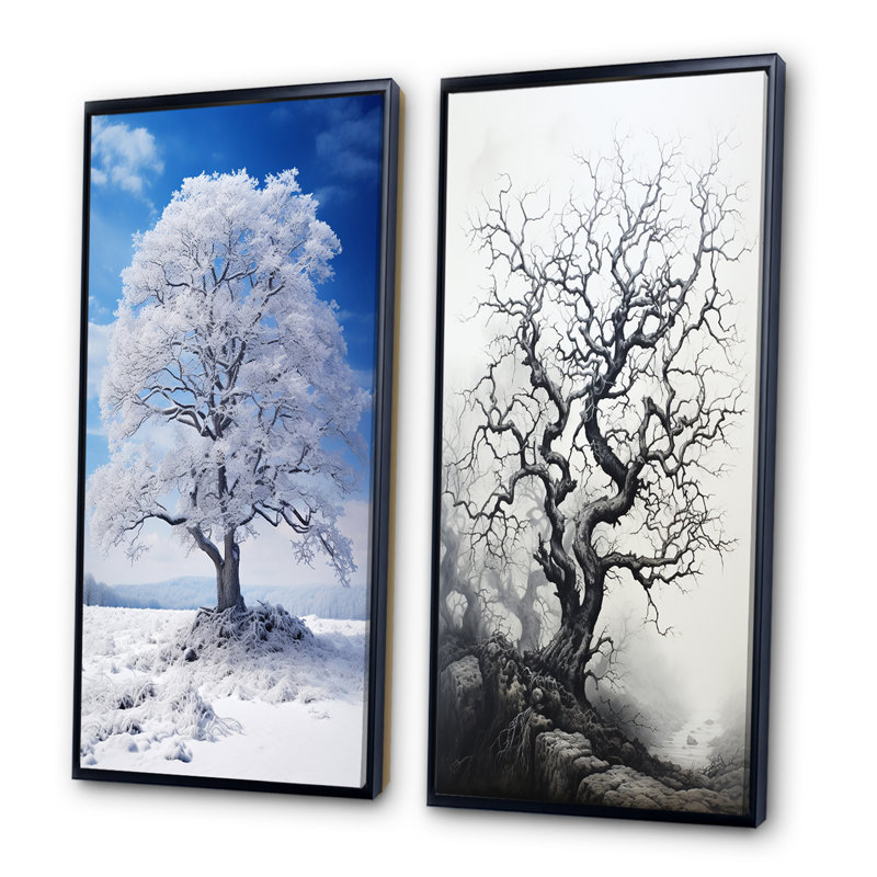 «White Tree Winters Embrace», 2 pièces, Cadre noir, H 32 po x l 32 po