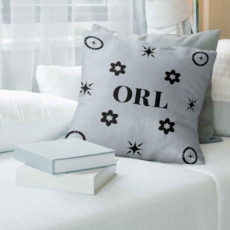 Coussin en coton Orlando, Orlando noir argent, Oreiller en sergé de polyester, 18 pouces x 18 pouces