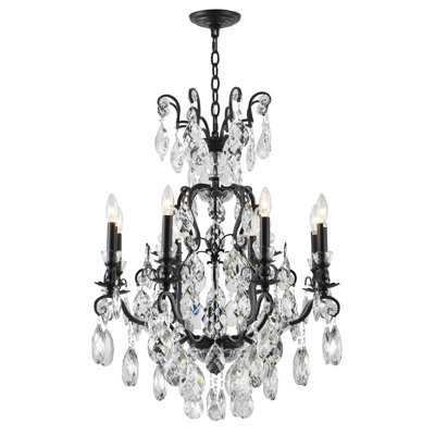 Lustre noir à 8 lumières avec accents de cristal Itsel