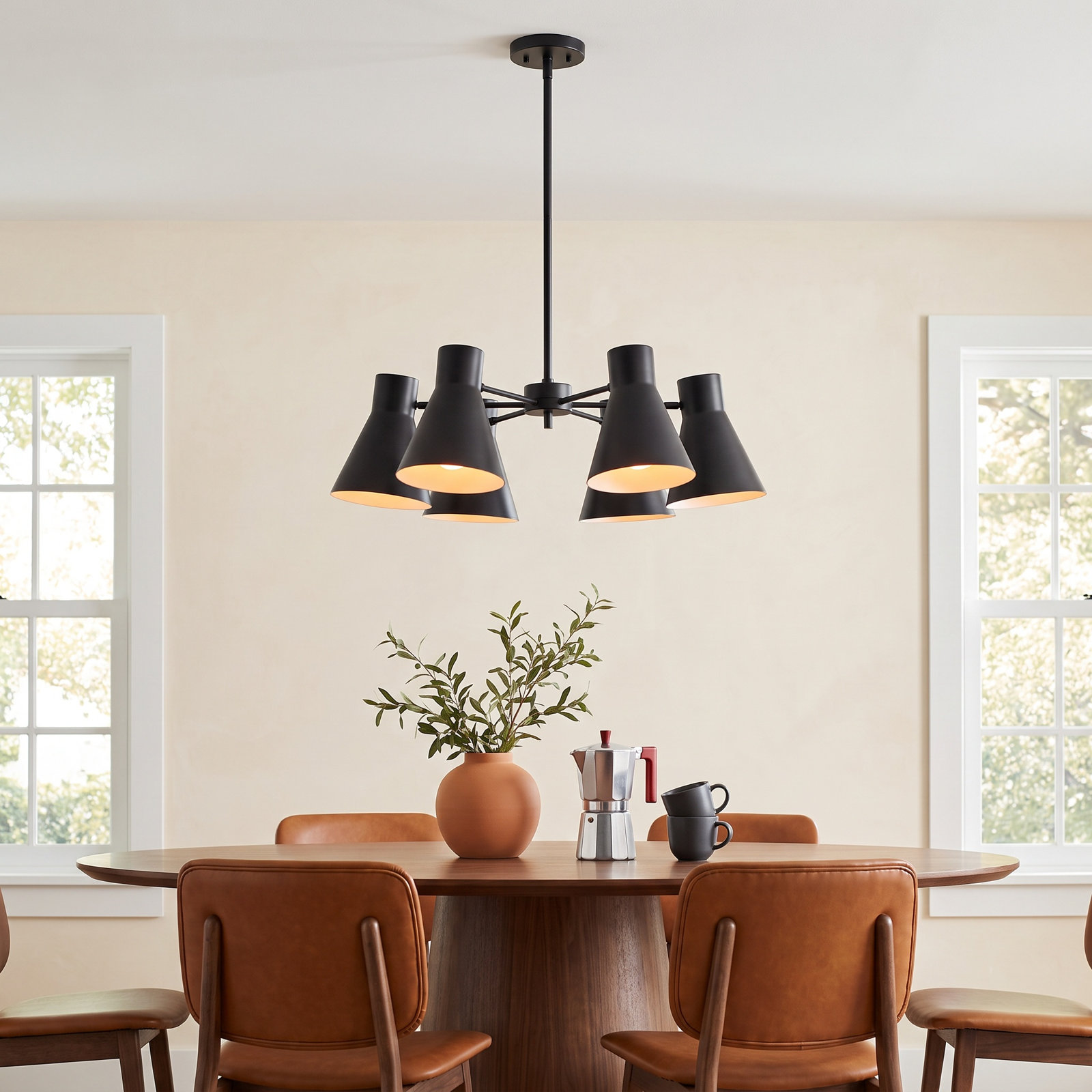 Anton 6 - Light Dimmable Cone Chandelier, Midnight Black