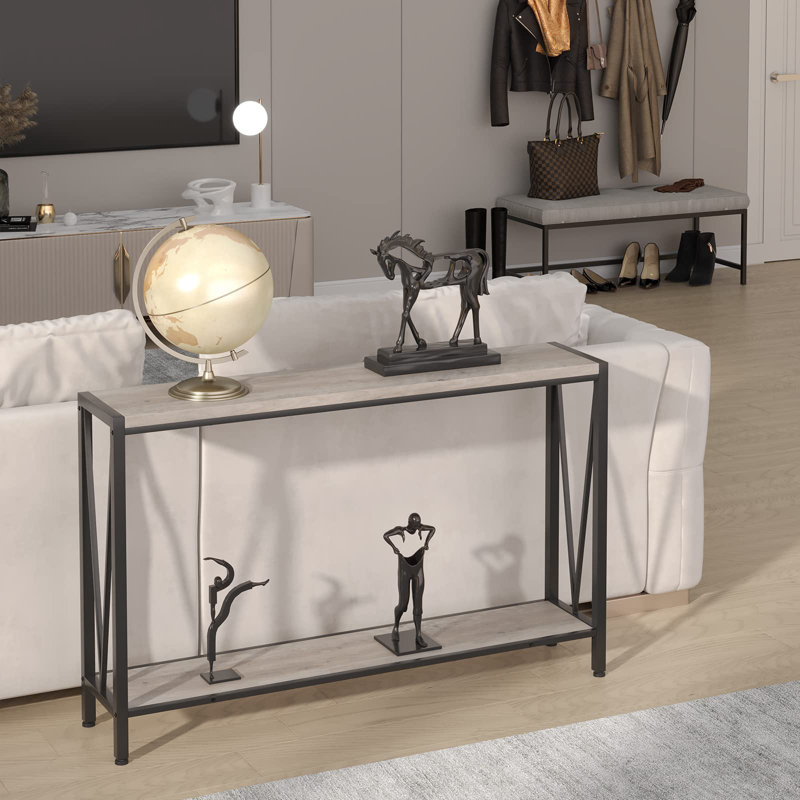 Console, table de vestibule avec rangement, canapé industriel avec design en V, console étroite à 2 niveaux, Gris
