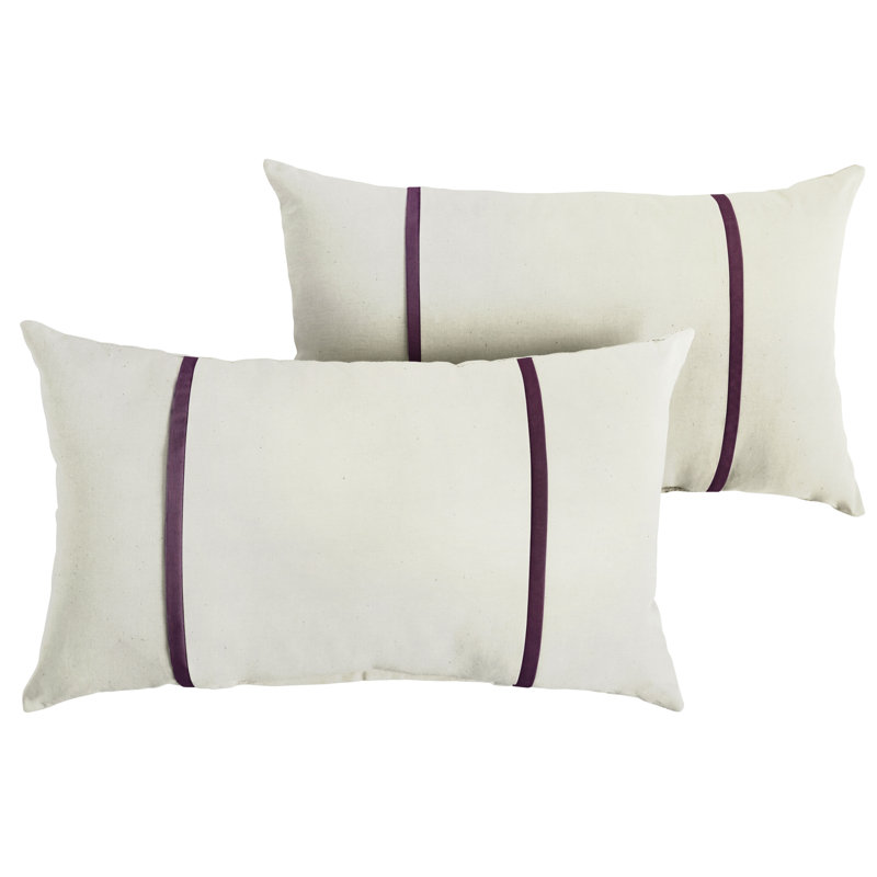 Furston Striped Outdoor Reversible Throw Pillow, White/Iris, 16" x 26"
