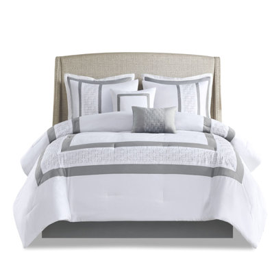 8 Piece Bedding Comforter For King - Elegant Style, Embroidered Transitional Bedroom,