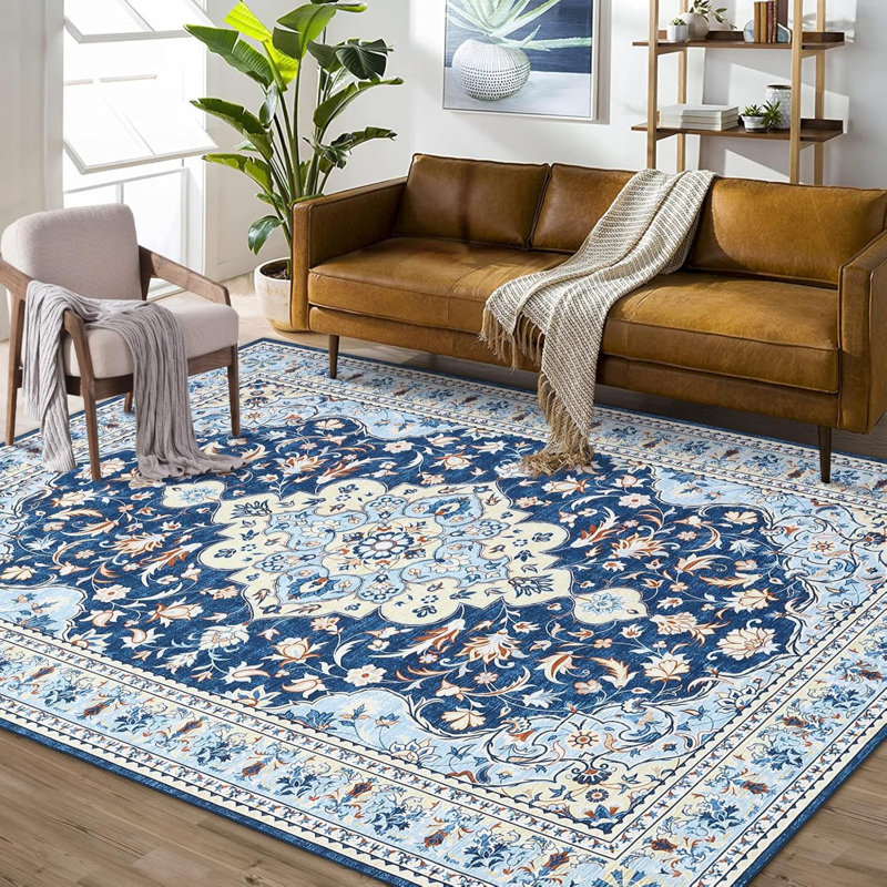 Washable Area Rug for Living Room, Bedroom, Dining, Vintage, Non-Slip, Stain-Resistant, Grey, Rectangle 8' x 10'