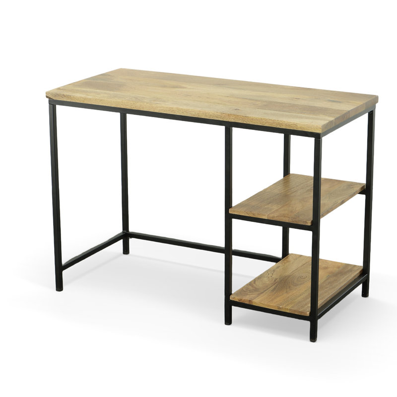 Rustic Beige 42" Compact Desk with Space-Saving Storage Shelves, Natural