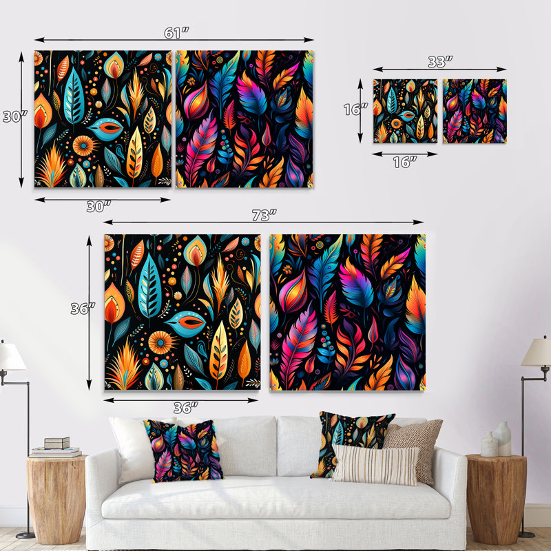 Ursula - Ensemble de 2 peintures murales abstraites en acrylique Boho, H 16 po x l 33 po