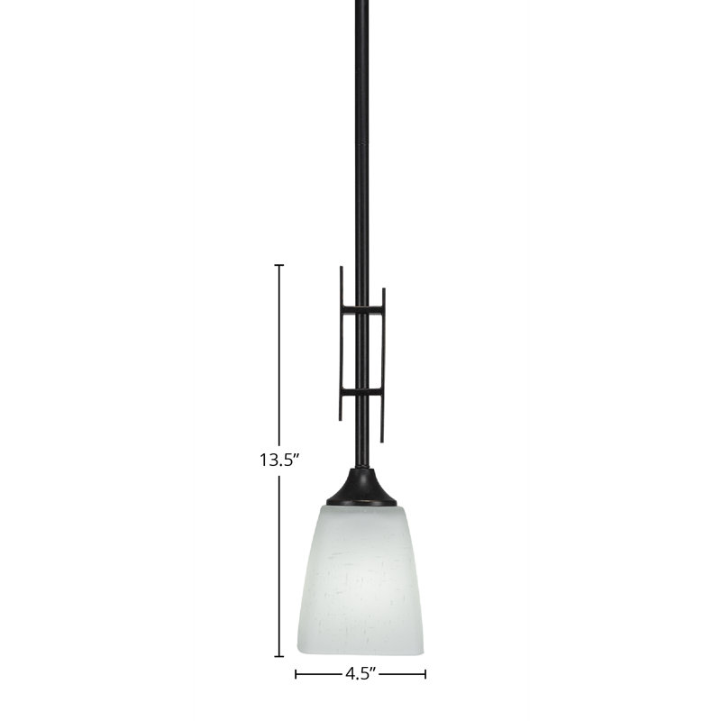 Mini-luminaire suspendu avec tige Uptowne illustré en granit foncé avec verre mousseline carré blanc de 4,5 po