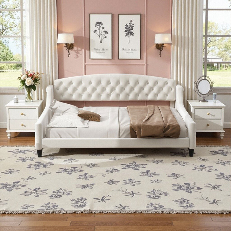 Full Size Modern Tufted Daybed - Multifunctional Design - No Box Spring Needed, Beige