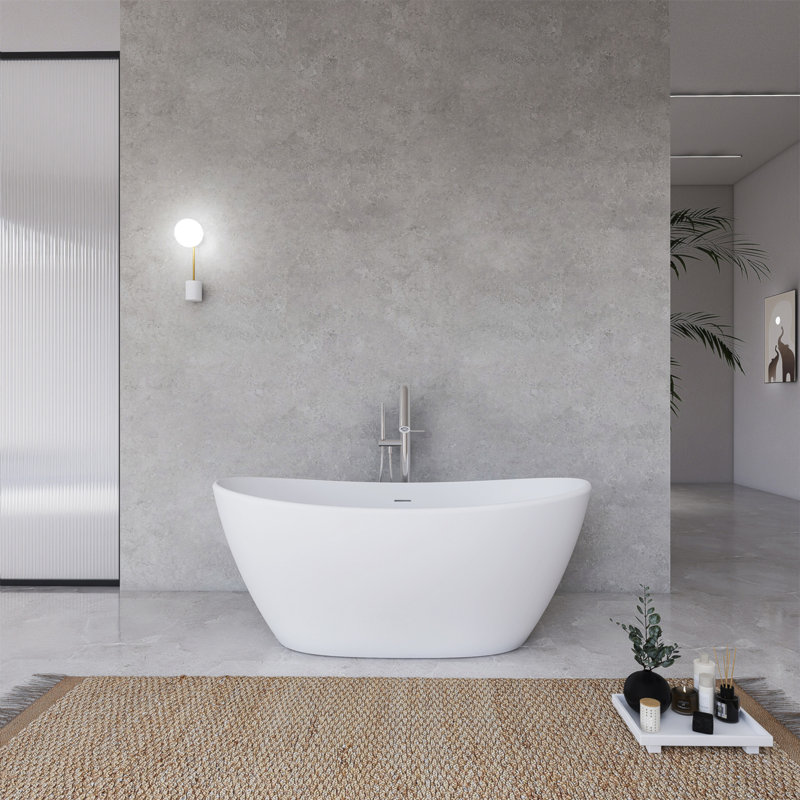 Baignoire de trempage autoportante de 61 pouces pour salle de bain, Blanc mat