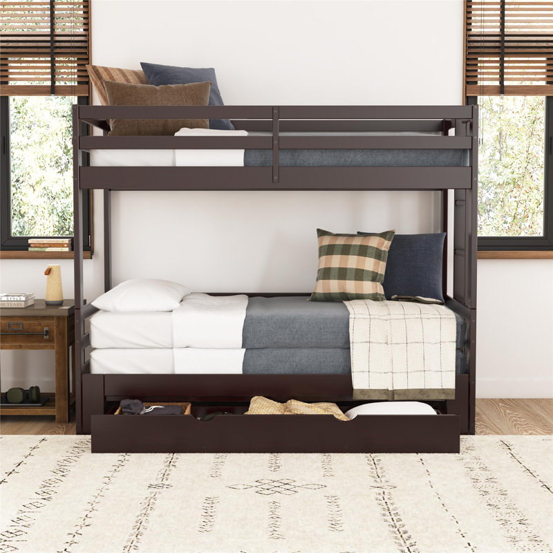 Kerah Extendable Twin-over-Twin/King Bunk Bed with Storage Drawer