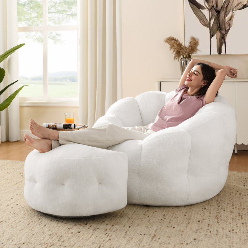 Elaine 46‘’ 3-in-1 Bean Bag Chair&Lounger with Ottoman , White
