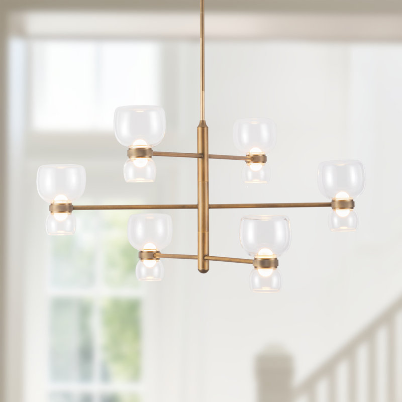 Sutton 36-in Black dimmable LED Chandelier, Clear Glass, Antique Brass