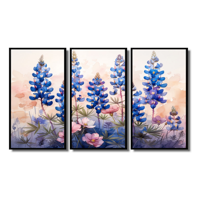 «Blue Bonn Wildflower Blue Bonnets Dreams III - Blue Bonnets», ensemble de reproduction d'art mural, Black Floater Framed