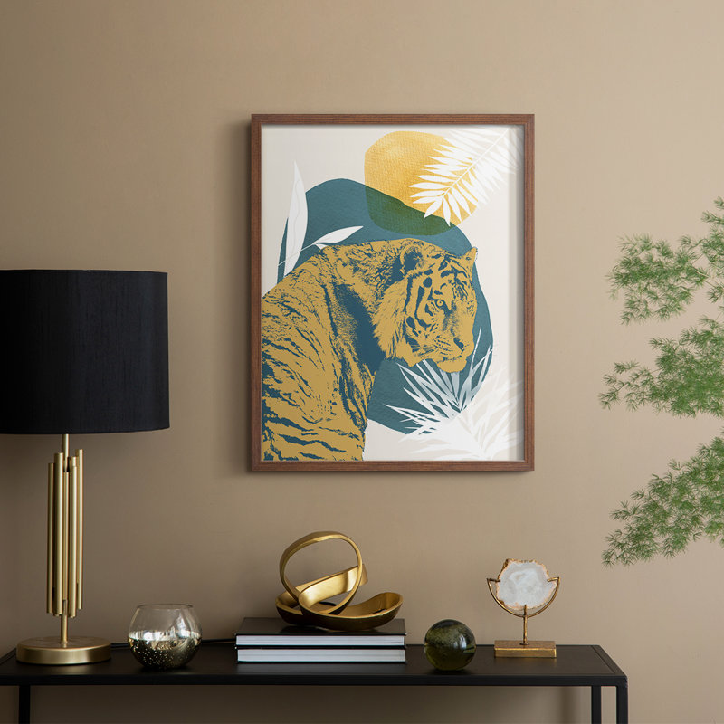 «Jungle Cat I», reproduction encadrée - bois massif, 21" H x 17" W, Noyer