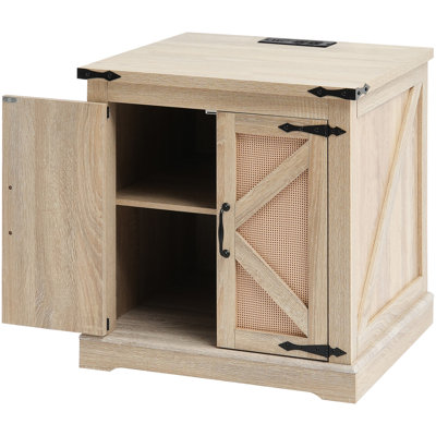 Table de bout de 24 pouces, armoire en PE, prises de courant encastrées et encastrées, espace de rangement spacieux pour les articles les moins usés Rectangle café avec charnières en métal rétro, prises intelligentes, salon idéal