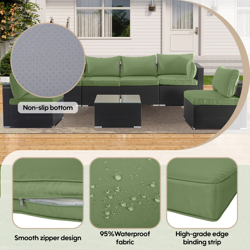 14-Piece Patio Cushion Outdoor Covers With Zipper - Replacement For 7 Pieces 6 Seater Outdoor Furniture Sofa Covers Only For Sofa, Couch, Furniture (Cover ONLY)