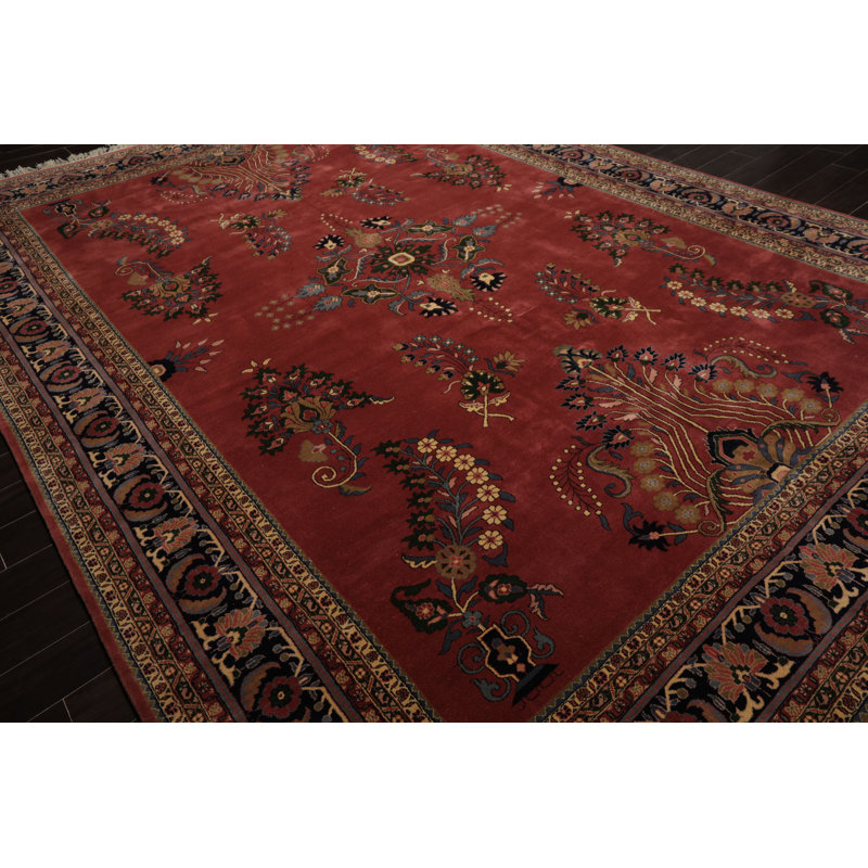 Tapis multicolore en laine noué à la main rose Sarouk, Rectangle 10 pi x 14 pi