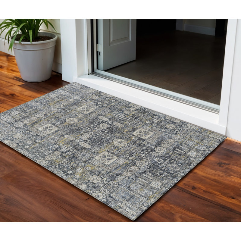 Tapis d'intérieur lavable extérieur gris anthracite et ivoire 3 pi x 5 pi