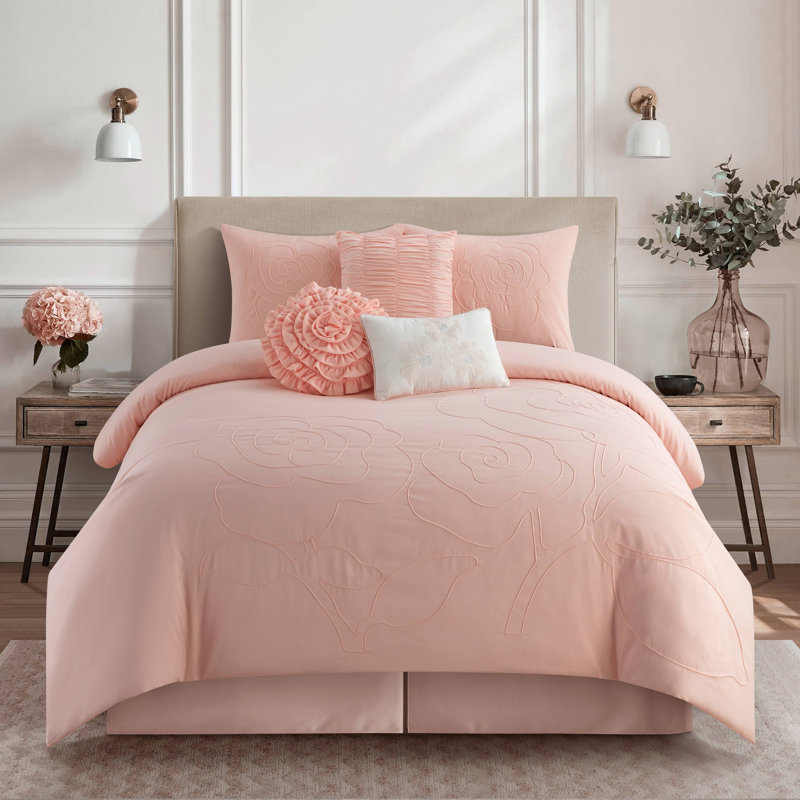 Ensemble d'édredon floral 7 pièces Ziba, Édredon de grande taille et 6 pièces supplément