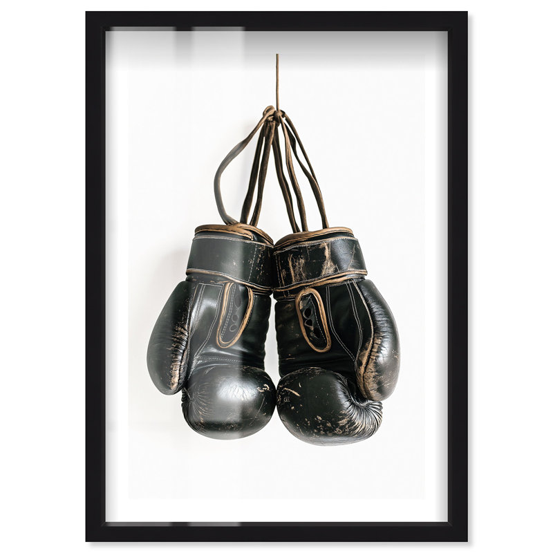 Boxing Gloves Vintage Shadowbox Print Sports Framed Prints by Notoriart, Black Frame, 11 x 16, Black, 16" H x 11" W