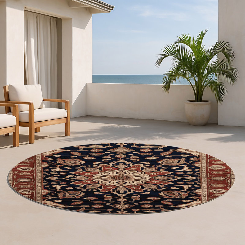 Persian Brown Indoor and Outdoor Area Rug, Round 5'