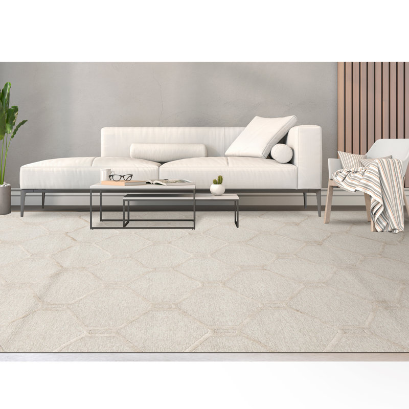 Wool Geometric Area Rug in Beige