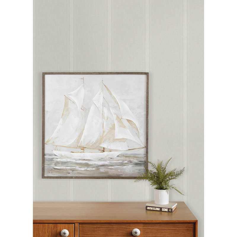 Papier peint rayé en tissu crème Linette, White