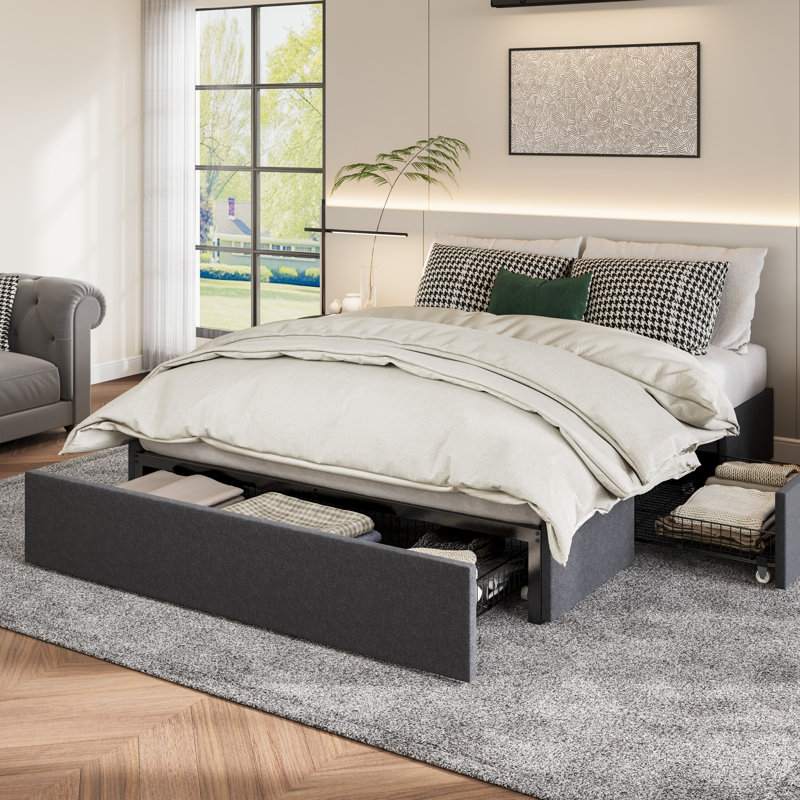 Lanaeh Upholstered Metal Platform Storage Bed, Full 