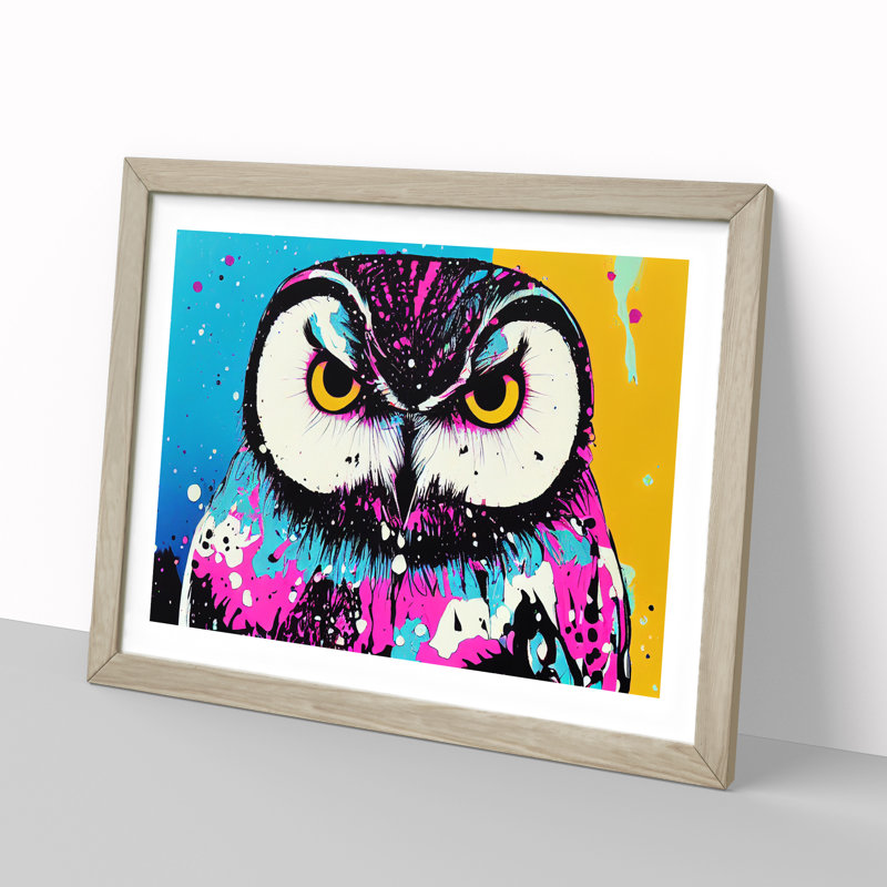 XH1022-6558X Owl Splash Vol.3 - Single Picture Frame Print, 46cm H x 64cm W x 2cm D, Oak