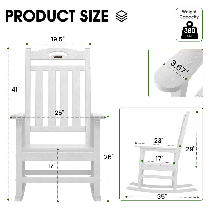 Outdoor Rocking Chairs Weather-Resistant HDPE Rocking Adirondack Chairs, White