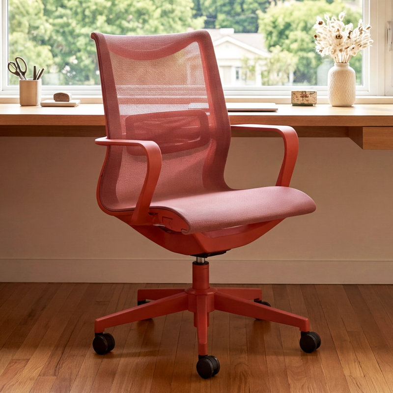 Ergonomic Swivel Mesh Home Office Chairs With Wheels, Adjustable Backrest, Seat Height, And Tilt Function, Rouge