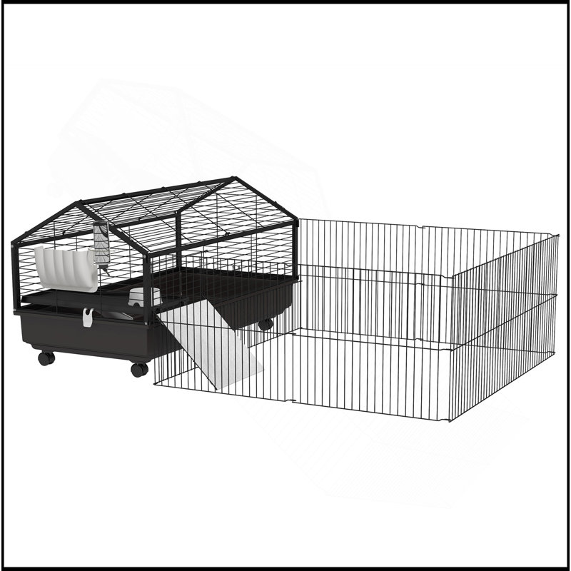 Cage pour petits animaux avec aire de jeu pliable, cage à roulettes, cage à cochons d'Inde, cage à hérissons avec bouteille d'eau, bol à eau et rampes, 46,5 po