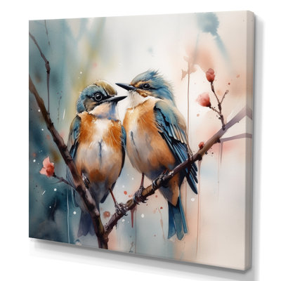 Oiseaux bleus assis sur une branche d'arbre III - Art mural floral
