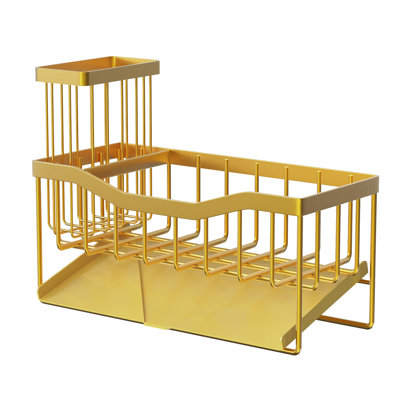 Organisateur d'évier en acier inoxydable doré foncé antirouille | Auto-vidange | Conception antidérapante | Solution de cuisine compacte