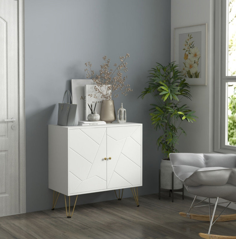Storage Cabinet Slim Sideboard with Golden Hairpin Legs Adjustable Shelves for Living Room Dining Room Hallway White