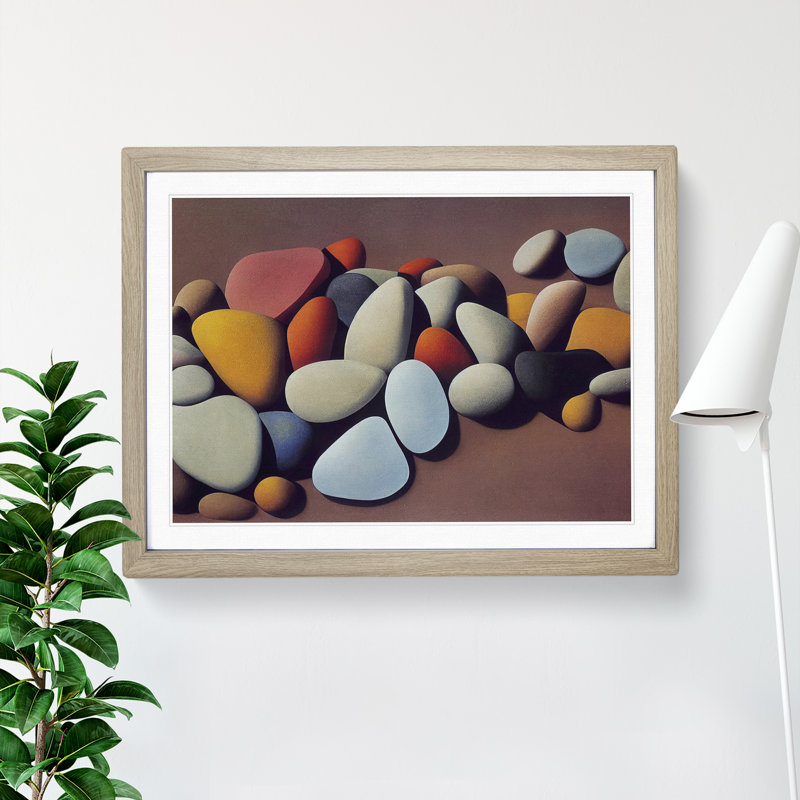 Animated River Pebbles - Single Picture Frame Print, 34cm H x 46cm W x 2cm D, Oak Framed