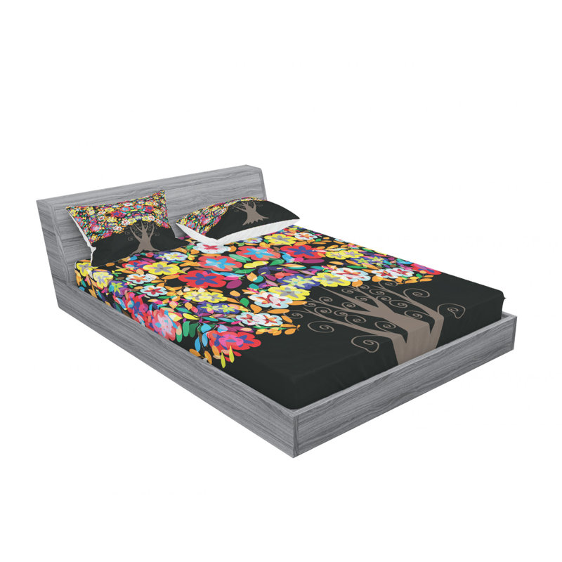 Microfiber Floral Sheet Set, Queen Sheet Set with Fitted Sheet
